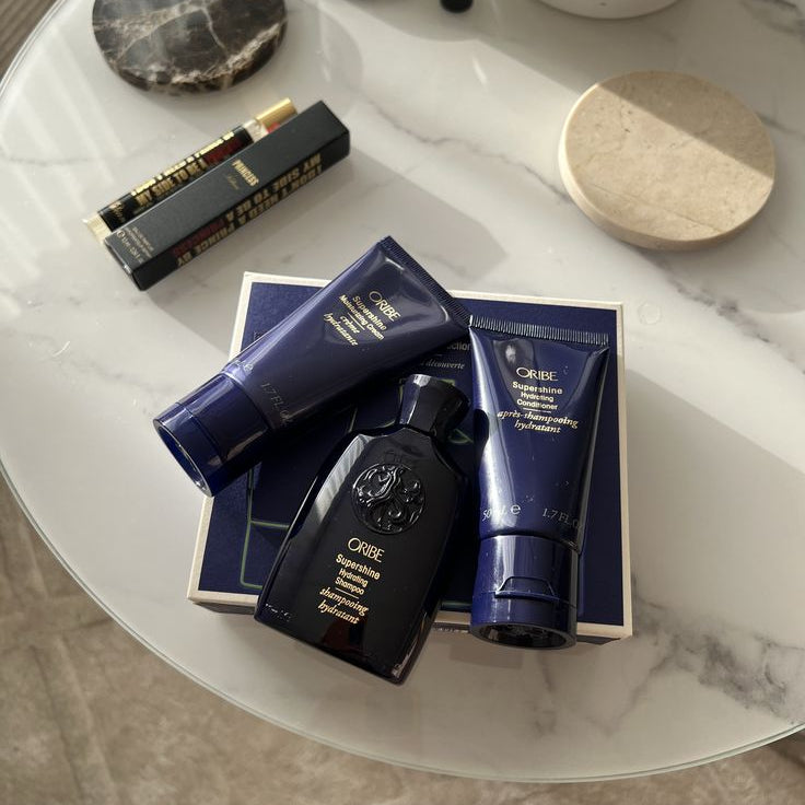 Oribe Supershine Hydrating Schampo + Conditioner + Moisturizing Cream Travel Size Drėkinantis šampūnas, kondicionierius, drėkinantis kremas plaukams