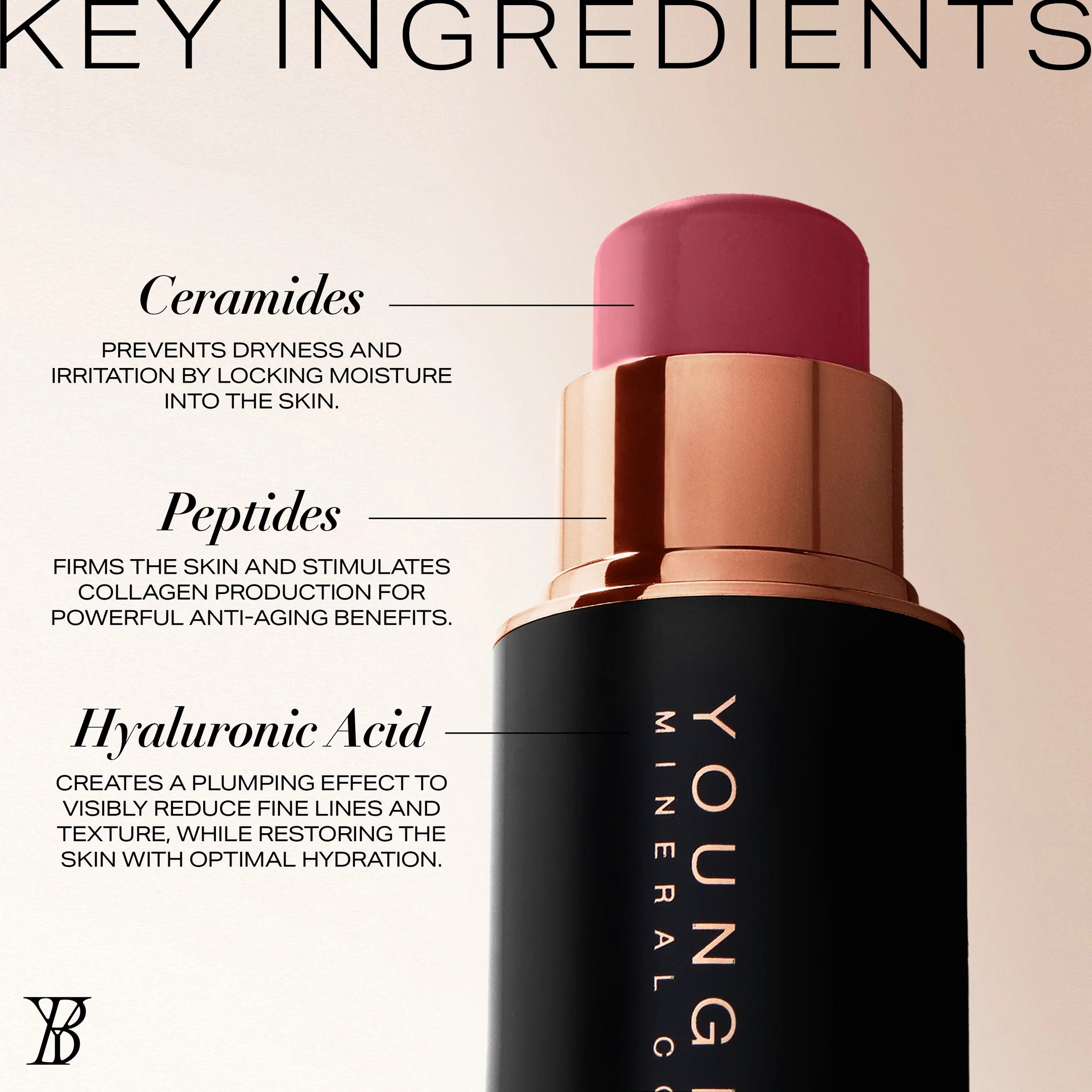 Youngblood MINI Mineral Cosmetics VividLuxe Crème Blush Stick daugiafunkciniai MINI kreminiai skaistalai  - PINK PROSECCO